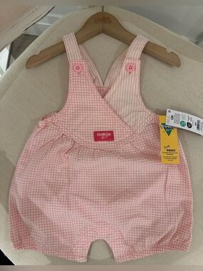 🤍 12 Mth OshKosh B'gosh Reissue NWT Vintage Pink Gingham Overall Bubble Romper
